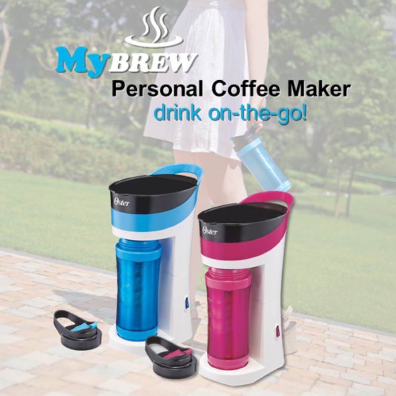 🛍🛒 Oster Mybrew Personal Coffee Maker with Stainless Steel Thermos - Drink on-the-go (Pink/ Blue)