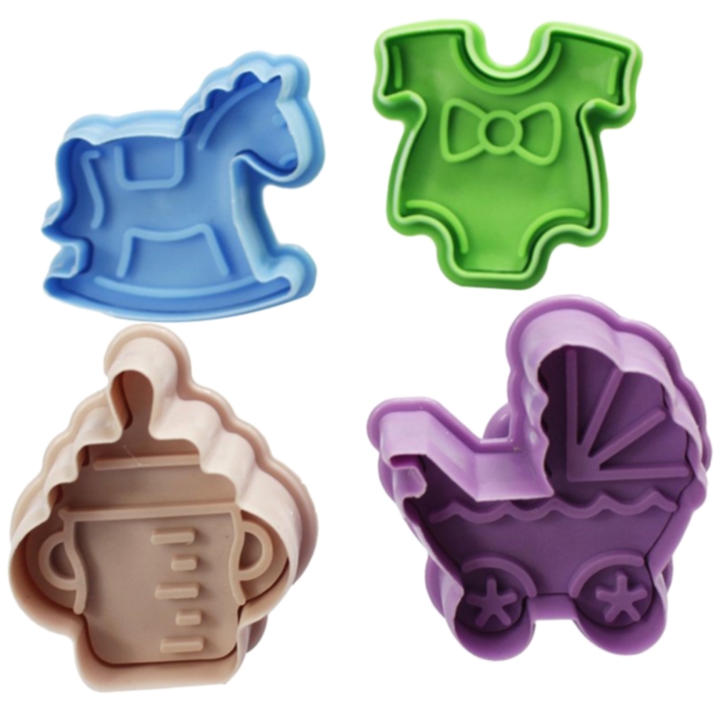 4pcs Set Chocolate Biscuit Baking Hand Press 3d Cutter Kitchen Diy Baby Clothes Shower Plunger Stamp Cookie Mold