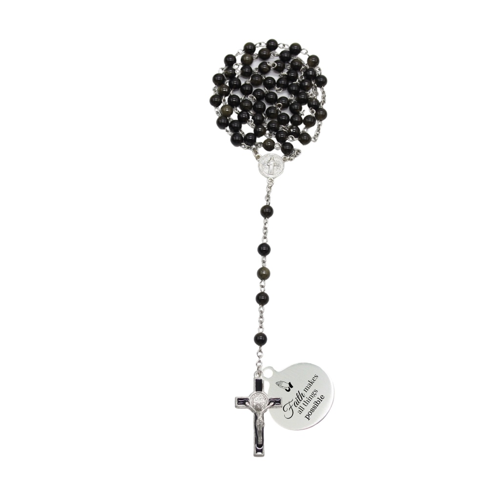 {Ready Stock Malaysia} Catholic Baptism Gifts Natural Black onxy stone Rosary (Personalisation Available)