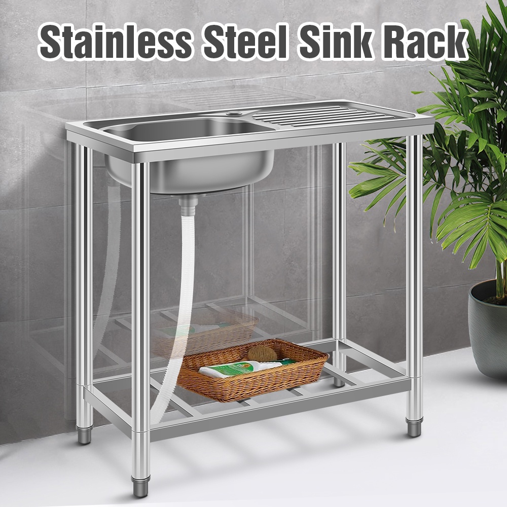 Ready Stock🔥Singki dapur Kitchen Sink Stainless Steel Single Bowl Sink Set Dish Washer Rack Stainless steel sink with rack kitchen Stainless Steel rack Kitchen Sink Basin Sinki