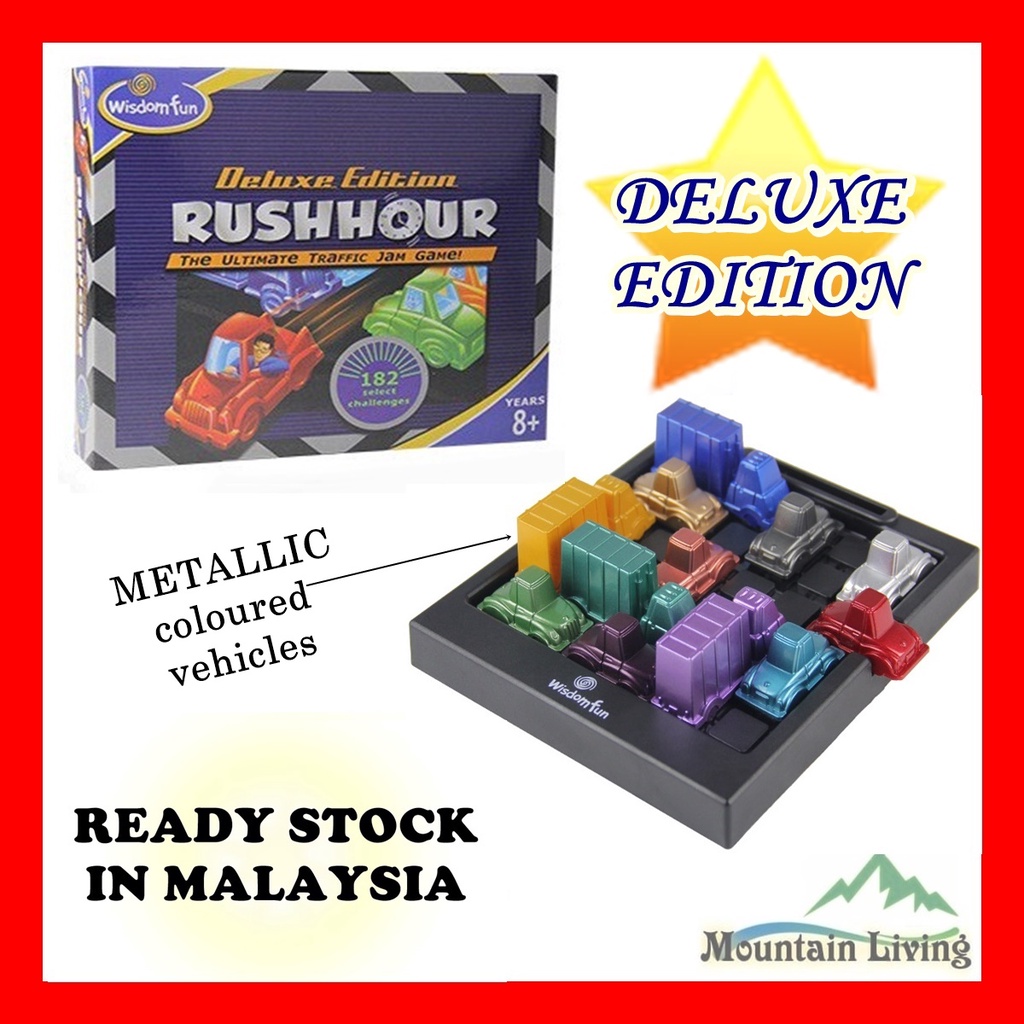 (READY STOCK) RUSH HOUR DELUXE EDITION Metallic Coloured Vehicles Think Logically Traffic Jam Escape Board Game for Kids