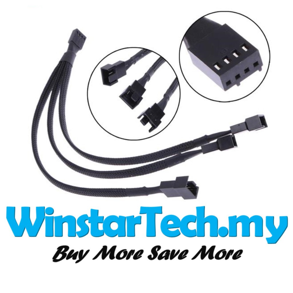 4 pin PWM Fan Cable 1 to 3 ways  Splitter Black Sleeved Extension Cable 