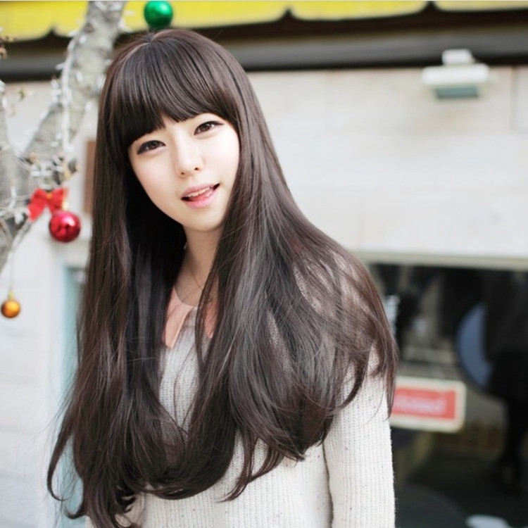 Yoyolala Wig Ma Am Level Fringe Long Straight Hair Wig Headgear
