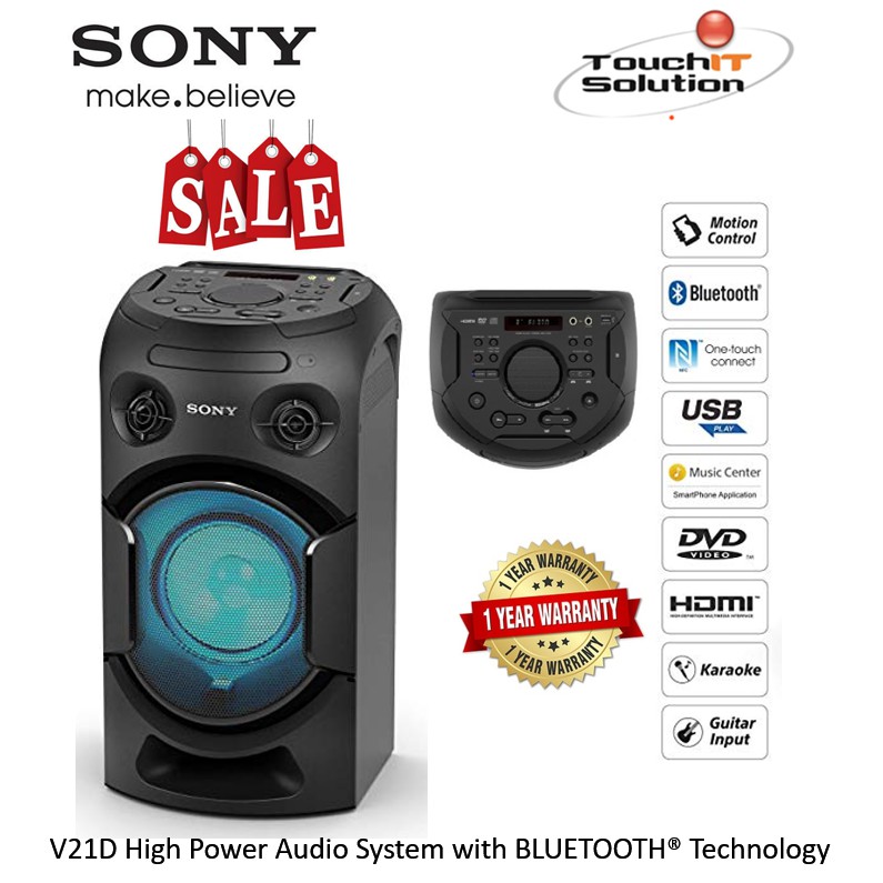 sony v21d high power audio system with bluetooth