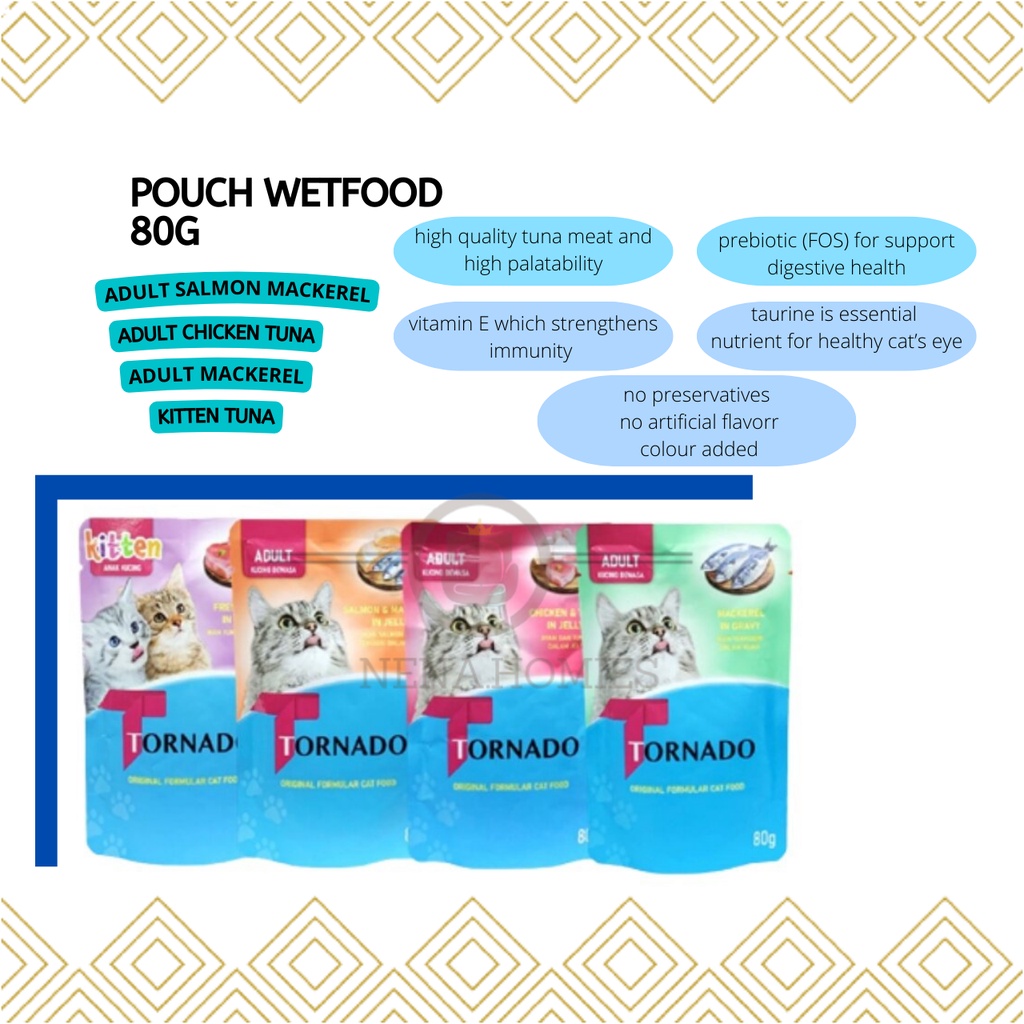 Tornado Cat Food Pouch 80g Wet Food Makanan Kucing Ikan Tuna Ayam Cat