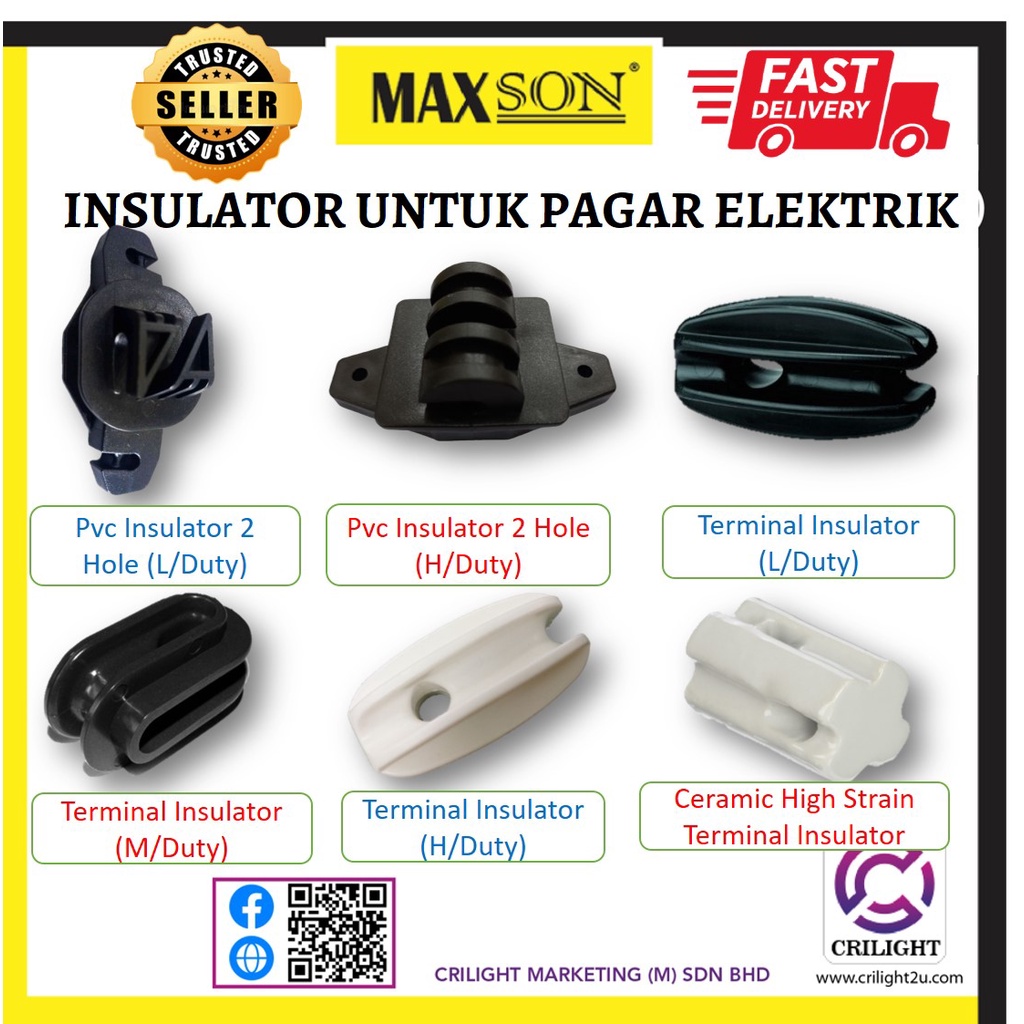 Crilight Maxson Insulator Penebat Wayar Pagar Elektrik Pada Tiang