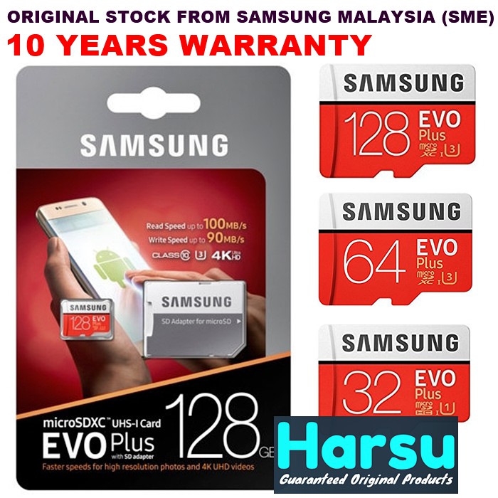 Samsung Evo Plus 128gb 64gb 32gb Cl10 Micro Sd Memory Card U3 Microsd 4k Shopee Malaysia