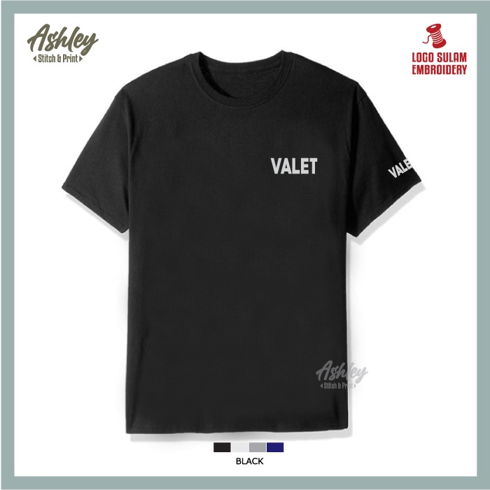 T Shirt Round Neck Valet Parking Hotel Apartment Service Work Baju Tee Lelaki Office Service Uniform Embroidery Jahit