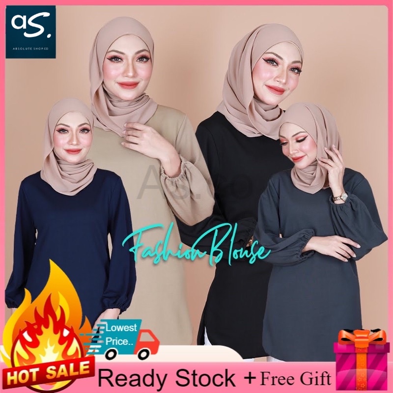 Blouse Lengan Panjang Cuff Long Sleeves Design Plain Color Ready Stock