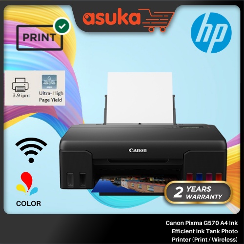 Canon Pixma G570 A4 Ink Efficient Ink Tank Photo Printer (Print / Wireless)