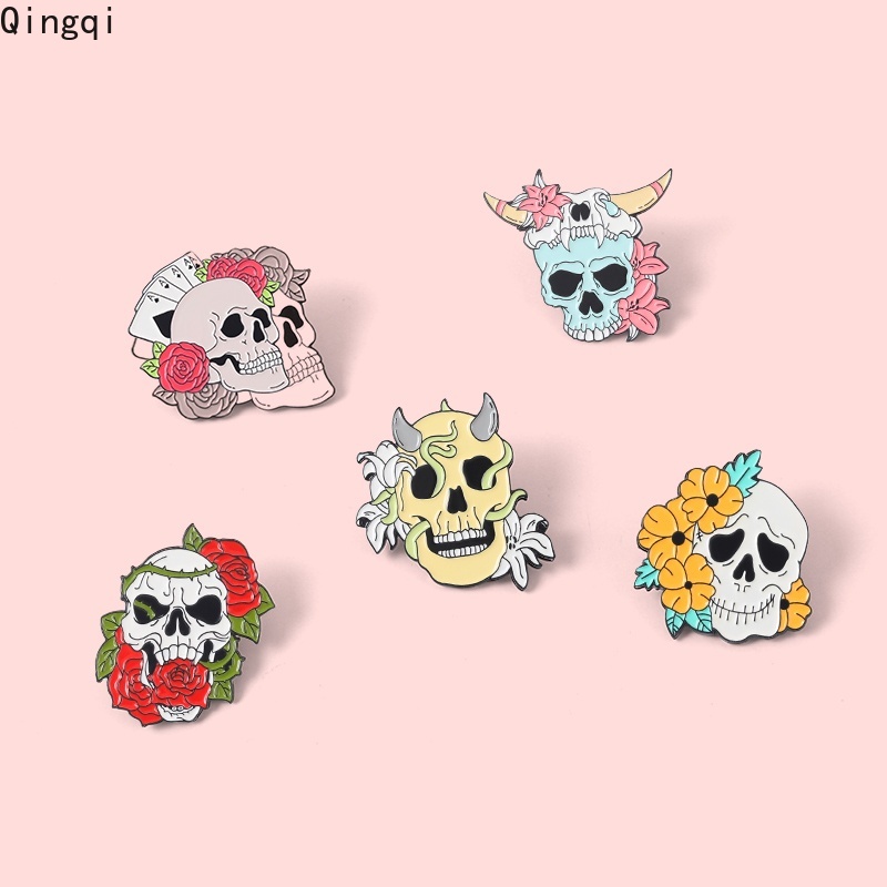 Colorful Rose Skull Enamel Pins Skull Skeleton Brooch Lapel Pin Badges ...