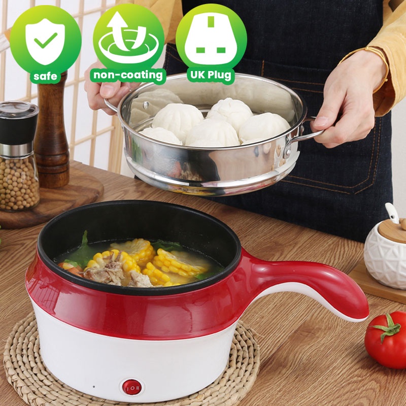 Steamer Pot Mini Cooker Electric Double Layer UK Plug Safety for Steam Stew Stir Frying Egg Noodle Porridge Rice