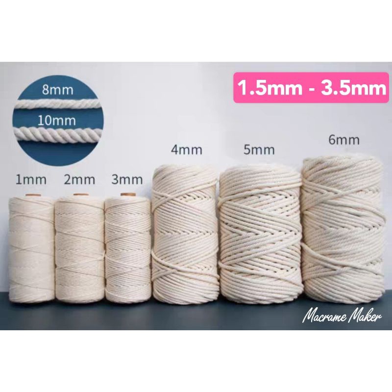 2 Mm Macrame Rope Natural Beige Cotton Twisted Cord Artisan Hand Craft 