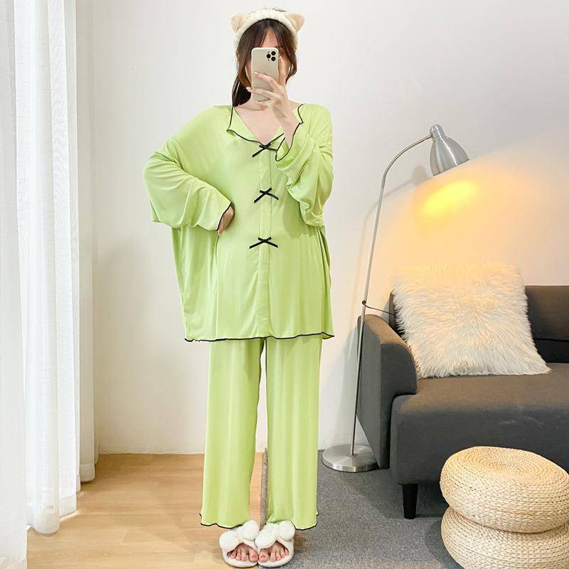 Extra large size (50-150KG) V-neck simple pajamas women plus fat long ...