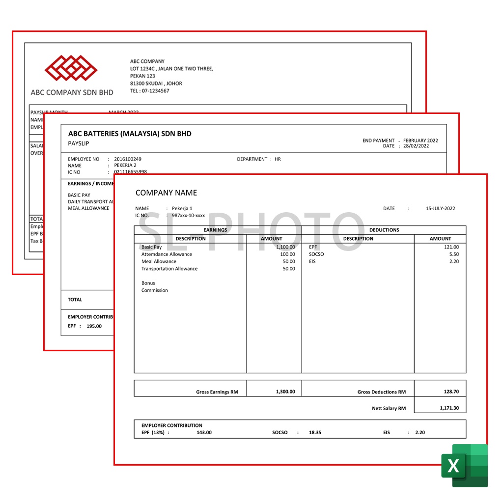 3in1 Template Slip Gaji / Payslip Auto Calculation Total only !!! Fully Edition Excel / Google Sheet Phone Edit Support