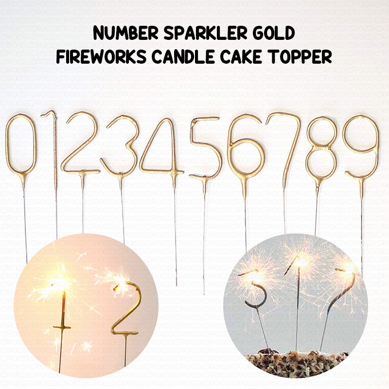 Number Sparkler Gold Fireworks Sparkling Candle Cake Topper Party Decoration Happy Birthday Wedding Anniversary