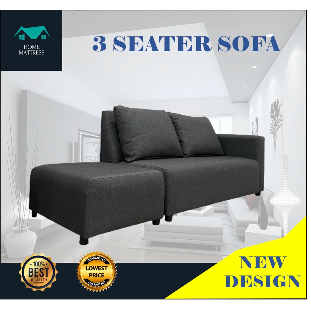 (Ready Stock) 2 Seater Sofa Fabric L Shape Sofa Design with Optional Stool Fabric Sofa Modern