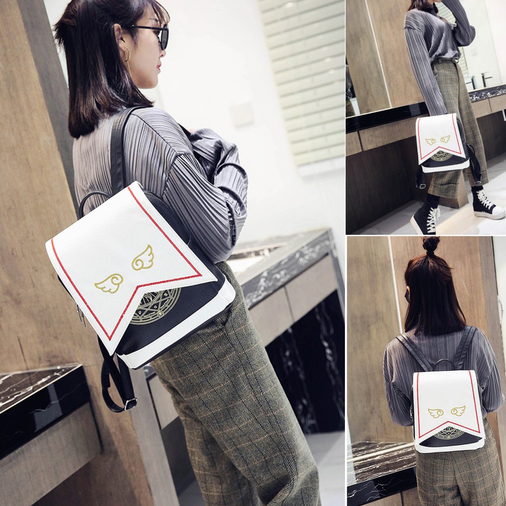Cute Anime Girls Sakura Wings School Shoulder Bag Fashion Women Travel Backpack