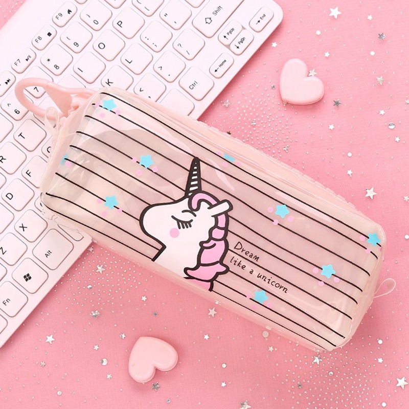 Transparent Unicorn Pencil Case Big Zipper