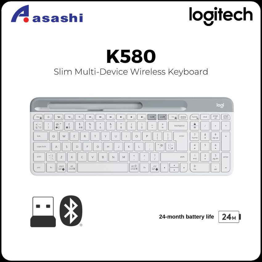 logitech K580 Slim Multi-Device Wireless Keyboard for Desktop/Tablet ...