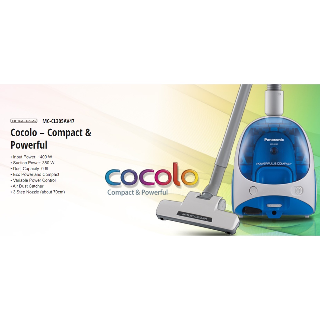 Panasonic Vacuum Cleaner (1400W/0.6L) Cocolo Compact & Powerful Bagless