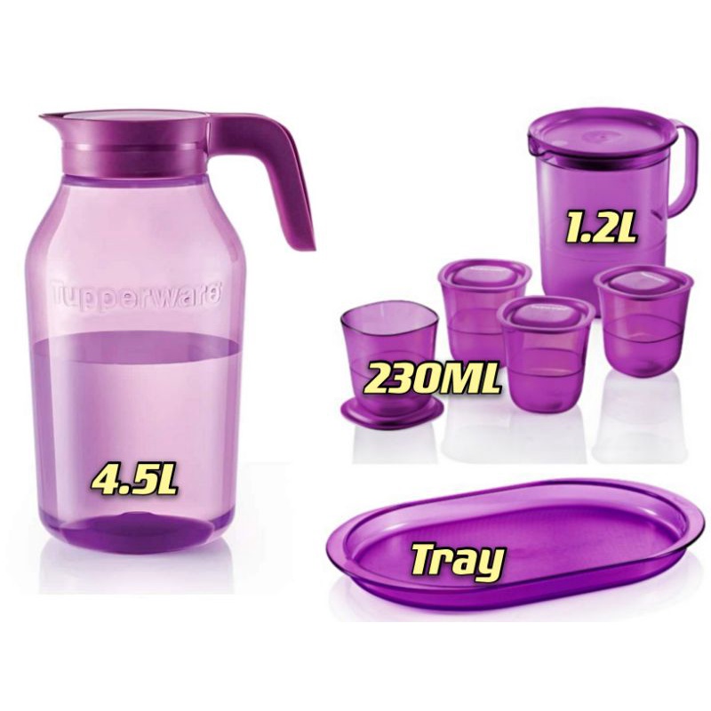 READY STOCK Tupperware Universal Jar Pitcher Purple Royale Crystalline Drinking Set Pitcher Short Glass Giant Jug Mugs