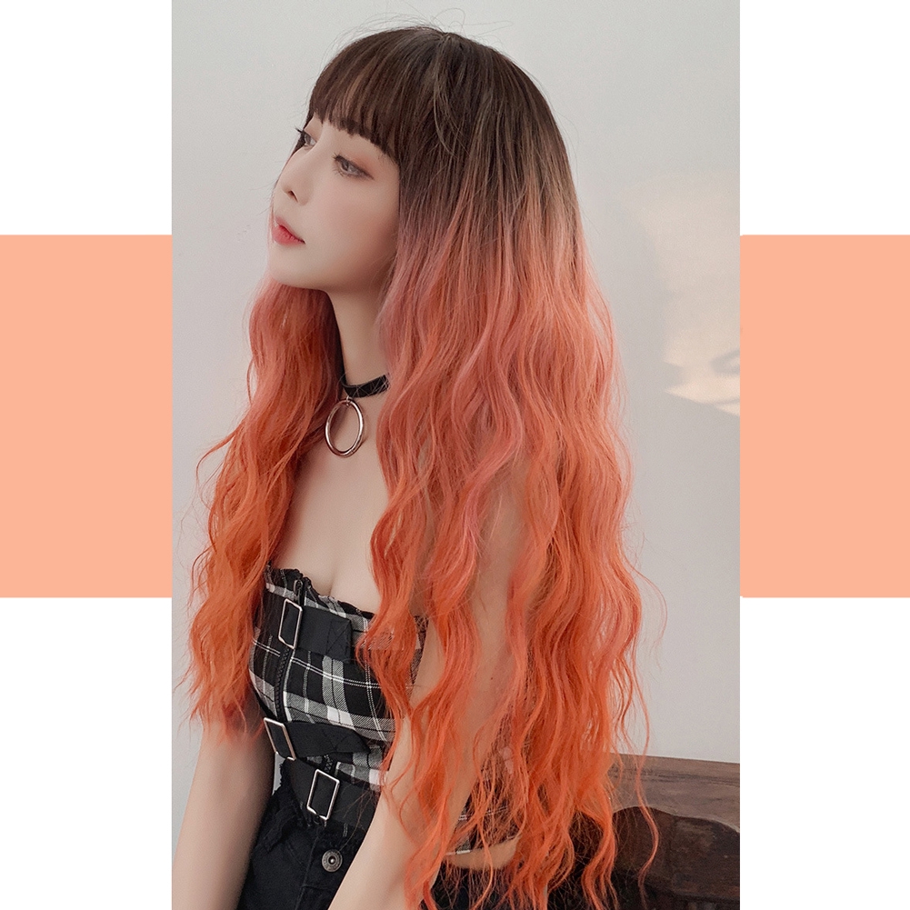 Tricolor Gradual Long Curly Hair Big Wave Female Straight Bangs