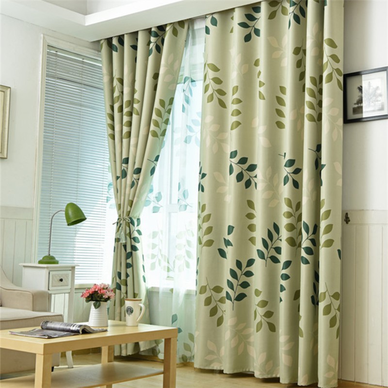 Country Style Leaf Pattern Window Curtains Finished Fabric Curtain