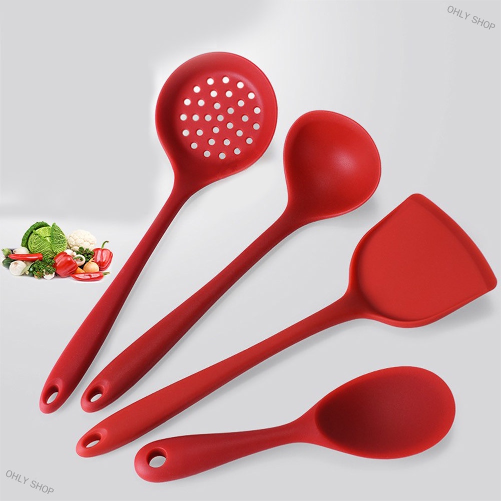 OHLY SHOP 4Pcs/Set Non-Stick Heat Resistant Silicone Kitchen Cooking Shovel Ladle Utensils Set