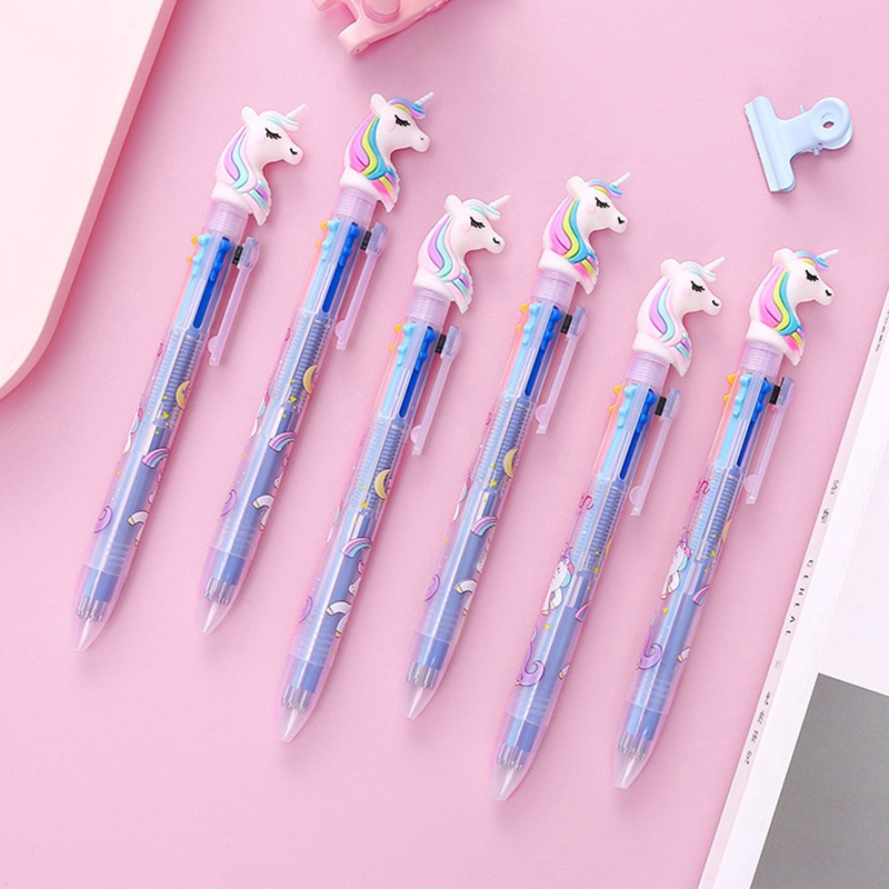 Cartoon Unicorn 6 in 1 Ballpoint Pen Ball Point Pens Kids School Office ...