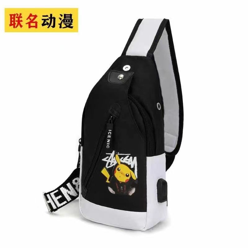 Korean Pikachu chest bag male Korean casual personalized backpack sports cross bag fashion trend Single Shoulder Messenger Bag male