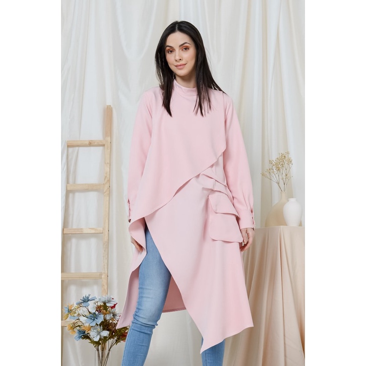 Alexa Tunic | AL02 Baby Pink blouse modern muslimah blouse cantik blouse loose blouse women korean style blouse pink