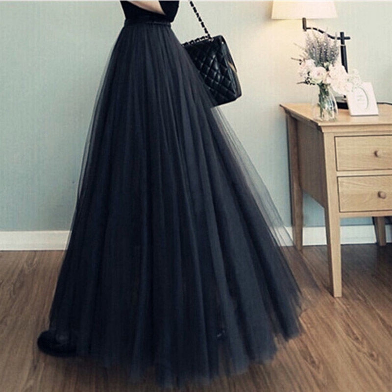 98CM 88CM 78CM 66CM(Ready Stock) Women Mesh Maxi Tulle Skirts Elastic High Waist  3 Layers tutu skirts