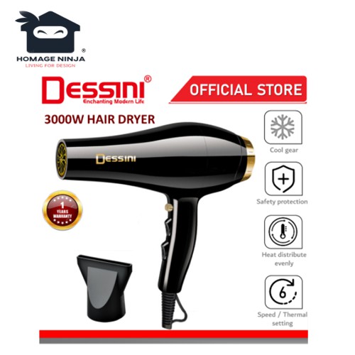 🔥PROMOTION🔥 DESSINI ITALY Professional Ionic Ceramic Hair Dryer 6 Setting Saloon Styling Tool Pengering Rambut (3000W)