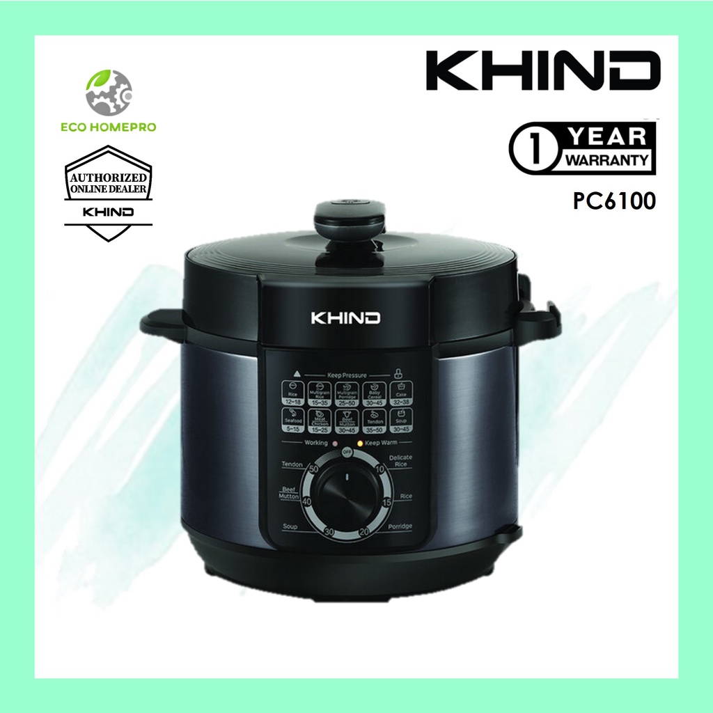 KHIND 6L Pressure Cooker PC6100 (Black)