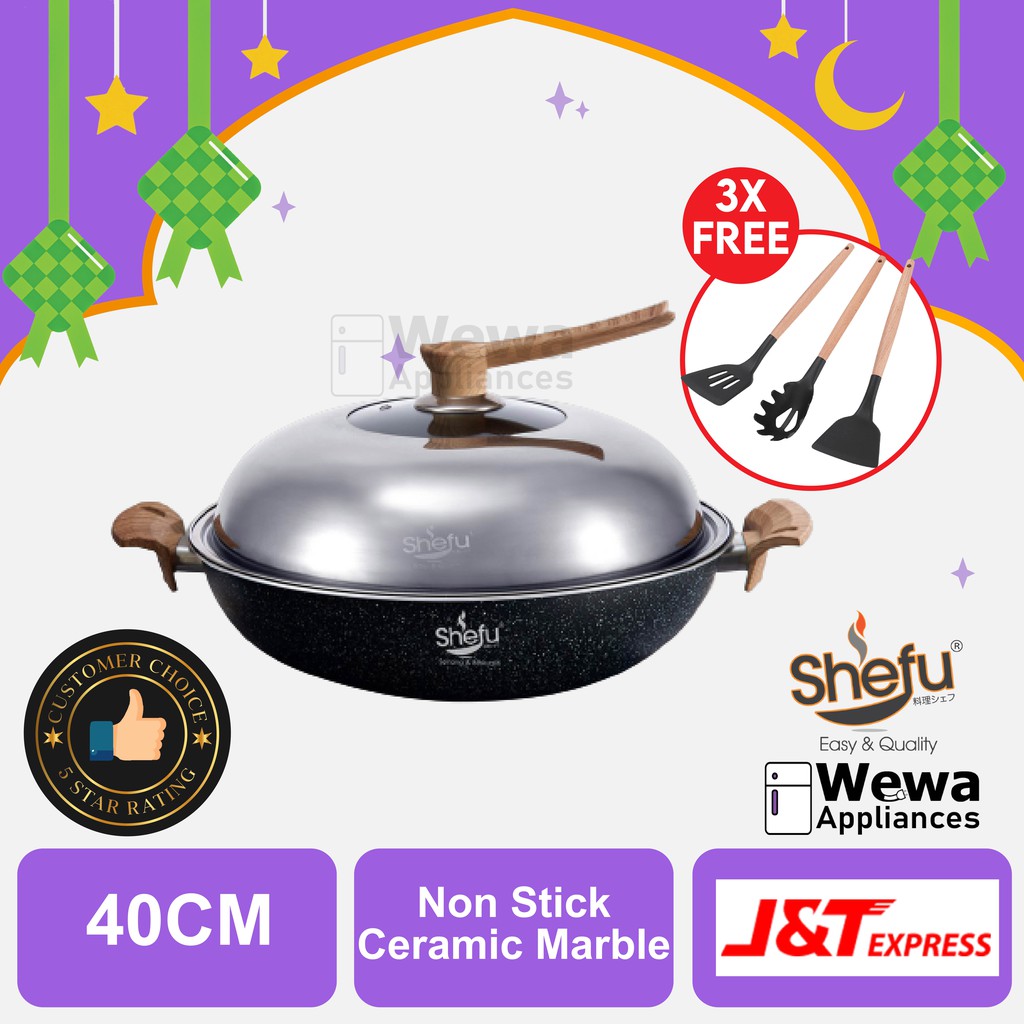Shefu 40cm Energy Saving Mable Stone Non Stick Ceramic Wok/Deep Frying