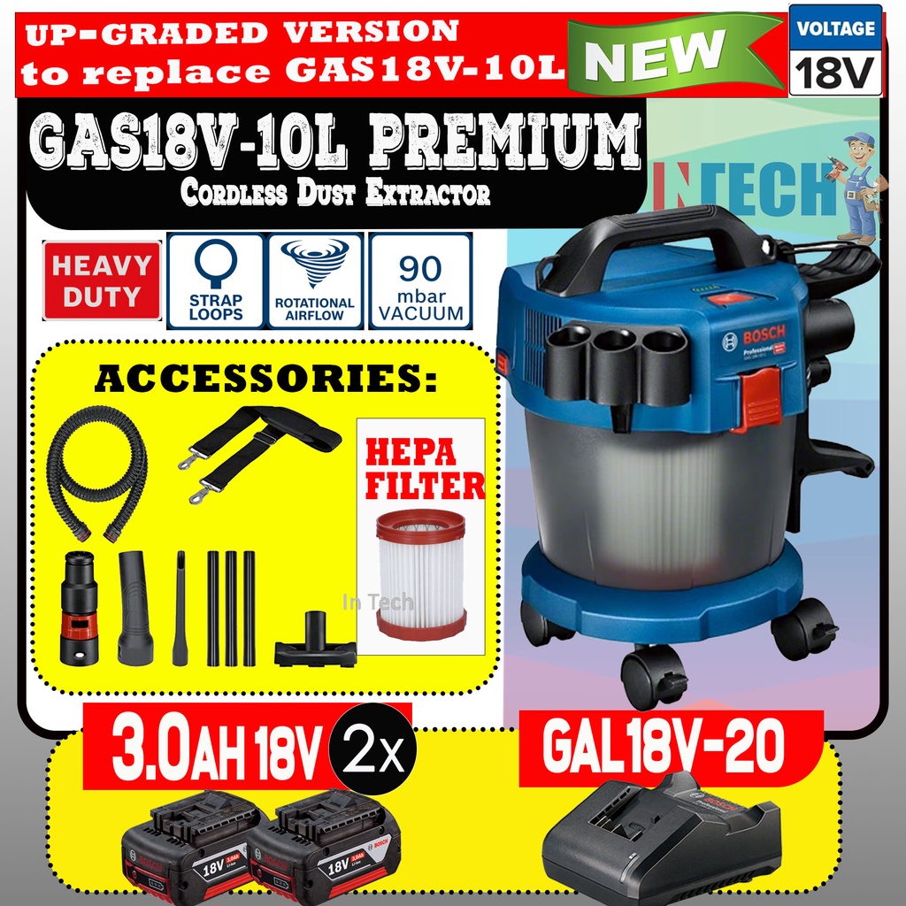 BOSCH GAS18V10L PREMIUM CORDLESS DUST EXTRACTOR WET&DRY VACUUM CLEANER