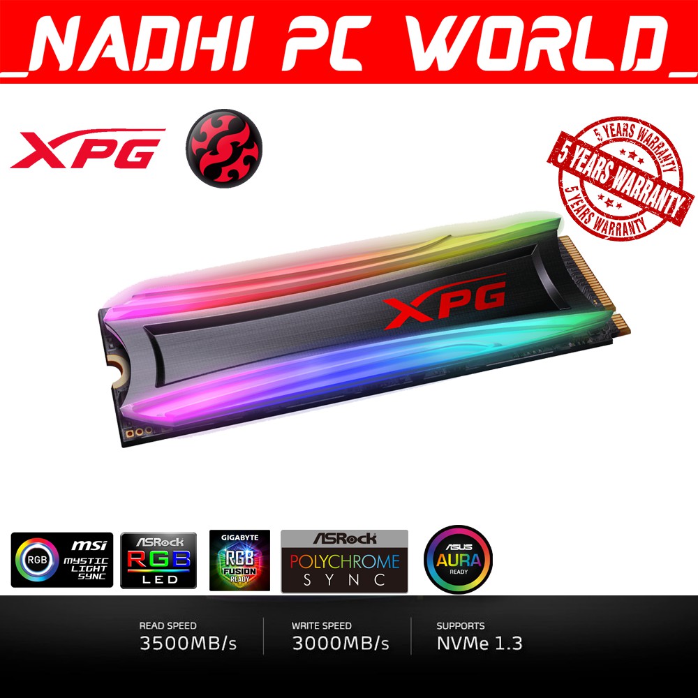 Adata Xpg Spectrix S40g Rgb 256gb 512gb 1tb Pcie Gen3x4 M 2 2280 Ssd 5 Years Warranty Shopee Malaysia