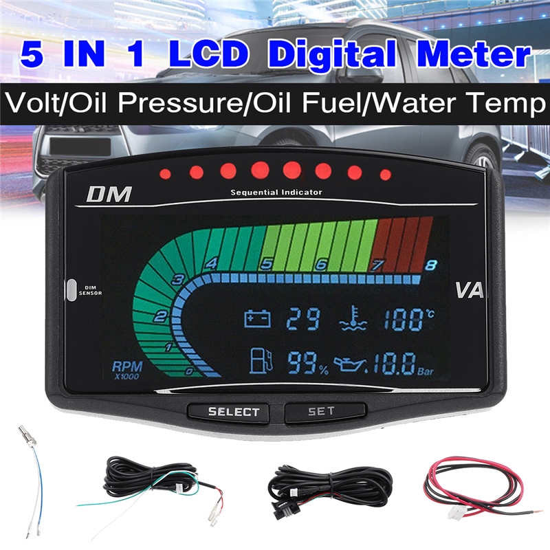 Car 12//24V LCD Digital Engine Oil Pressure Meter Monitor+Voltmeter Voltage Gauge