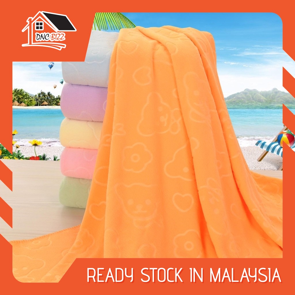 「Stock Ready in M’sia」Quick-Drying Towel 70x140cm Absorbent Bear Cartoon Microfiber Beach Bath Towel