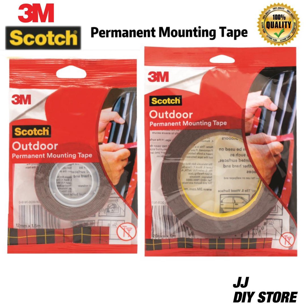 3M SCOTCH Outdoor Permanent Double Sided Mounting Tape (10mm X 8m) / (12mm X 1.5m)(1 Pc/Pack