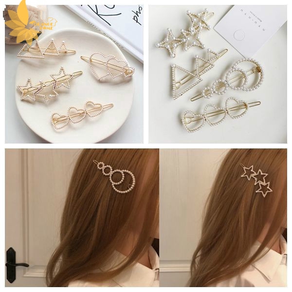 Chic Little Fairy Pearl Love Five Pointed Star Hairpin Side Clip