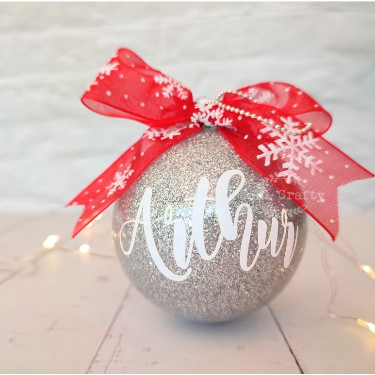 Personalized name Silver Glitter Christmas bauble, xmas ornaments, christmas baubles name, bauble personalise, xmas tree