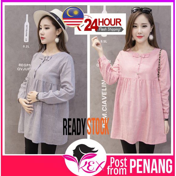 [D05] READY STOCK PENANG Long Sleeve Pregnant Blouse Maternity blouse Baju Mengandung Nursing Clothes