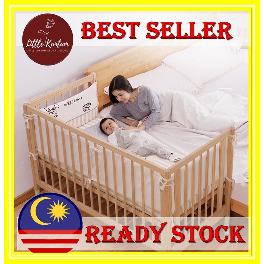 🔥🔥 [Ready stock] Rocking Solid Wooden Baby Cradle Cots Baby Bed Free