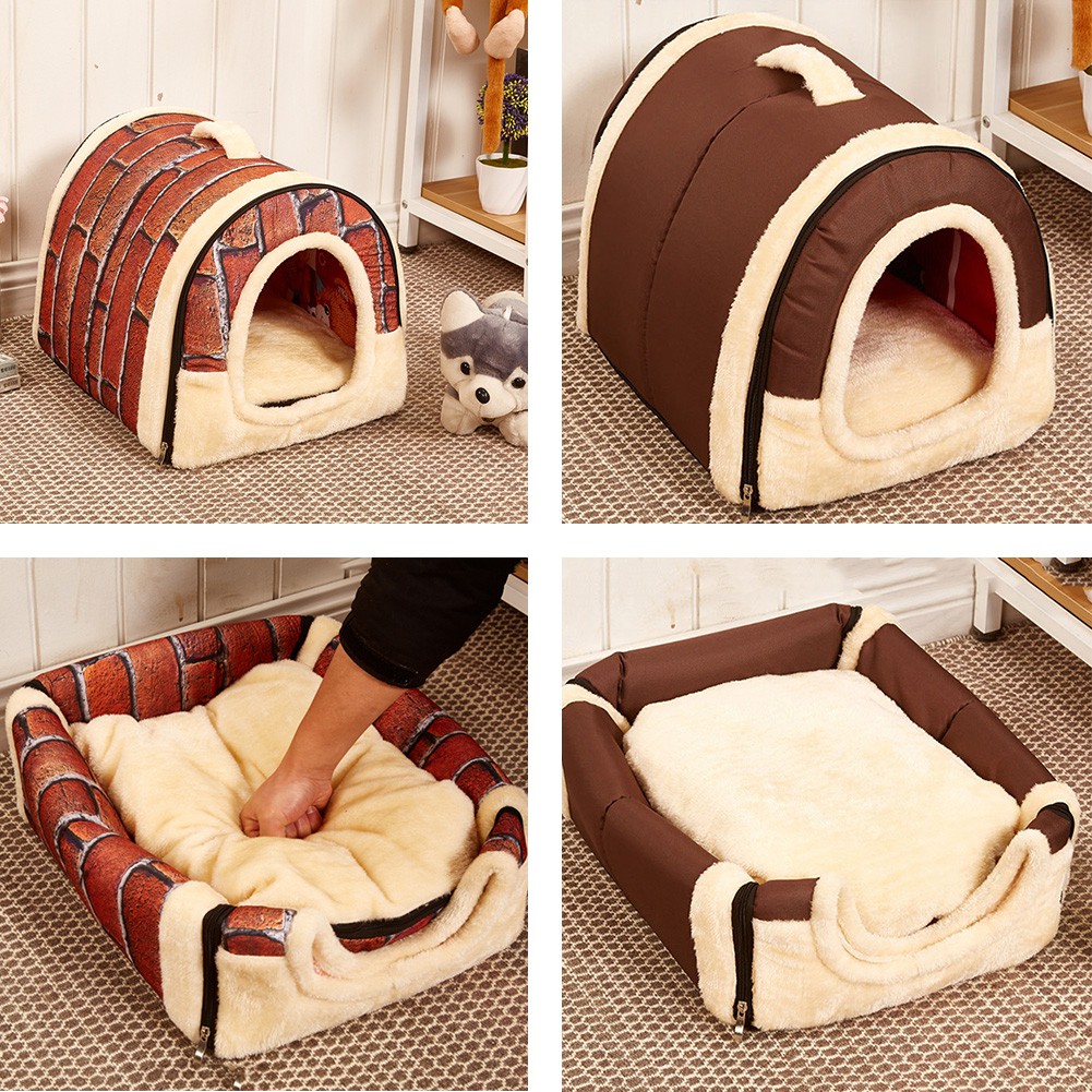 Brick Brown Luxury Pet House Igloo Dog Cat Soft Comfy Bed ...