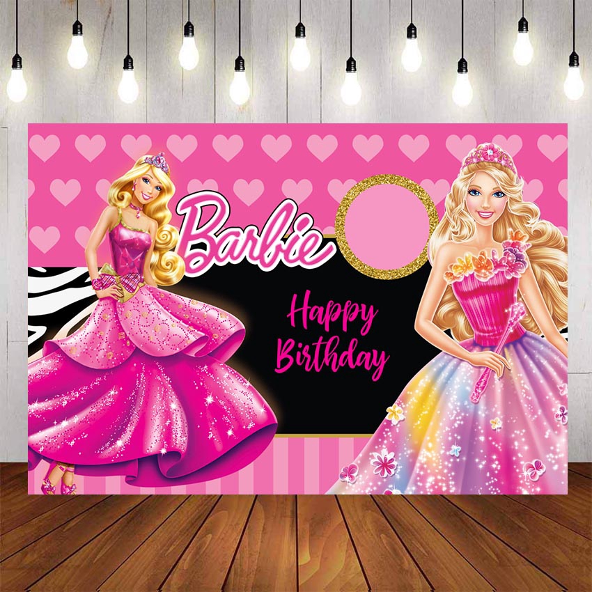 Hot Pink Barbie Doll Princess Backdrops Cartoon For Girls Birthday Party  Photography Pink Heart Backgrounds Photocall Custom Name Photo | Shopee  Malaysia