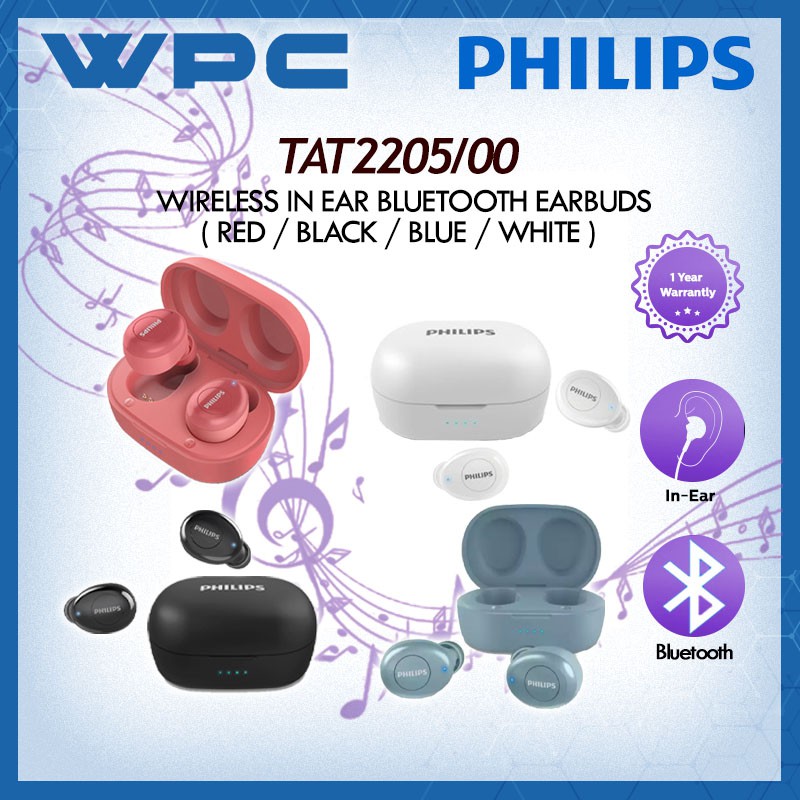 PHILIPS TAT2205 IN EAR TWS WITH VOICE ASSISTANT IPX4 BLUETOOTH 5.1 EARBUD  HEADPHONES ( RED / BLACK / BLUE / WHITE ) | Shopee Malaysia