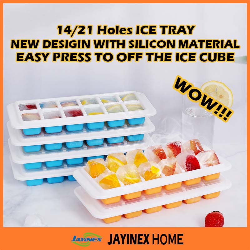 Ice Cube Tray Maker With Cover Food Grade Silicone DIY Baby Food Jelly Mold Kitchen Tools Bekas Air Batu 硅胶冰格