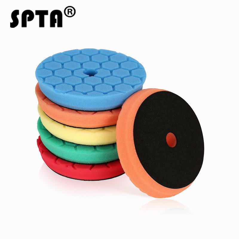 SPTA 5pcs 125mm Velcro Pad Hex Logic Polishing Sponges Car Polishing
